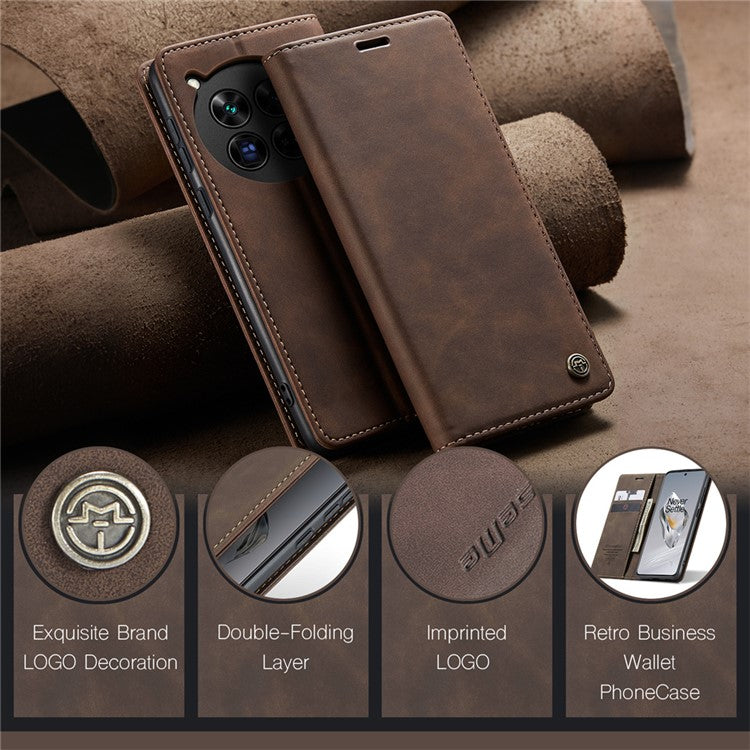 CASEME 013 Series For OnePlus 12 5G Case Business Style Card Slots Cell Phone Cover - Coffee
