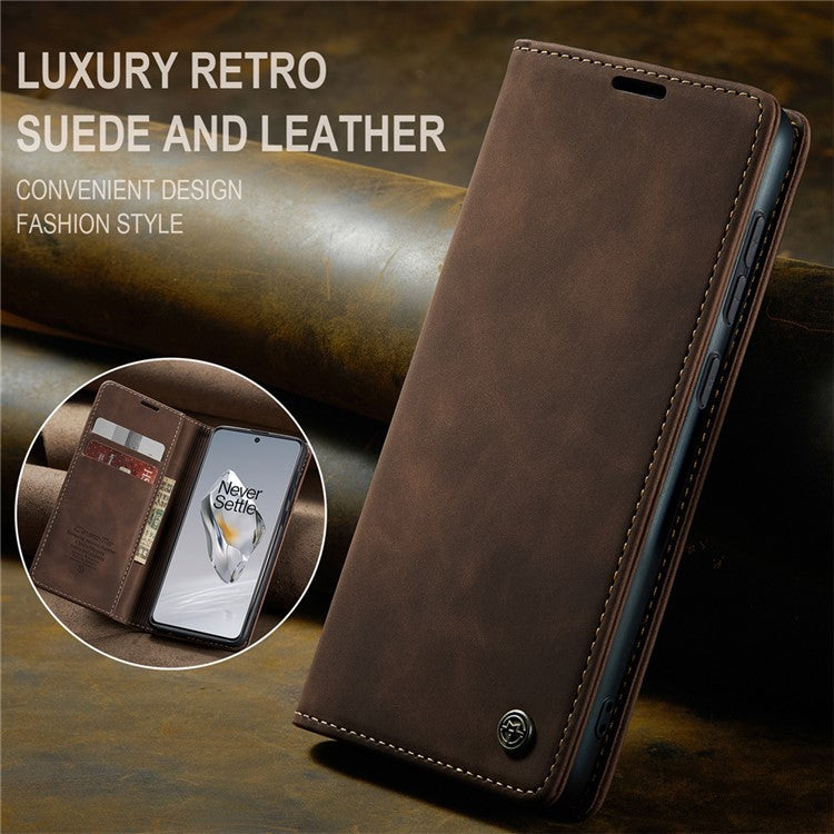 CASEME 013 Series For OnePlus 12 5G Case Business Style Card Slots Cell Phone Cover - Coffee