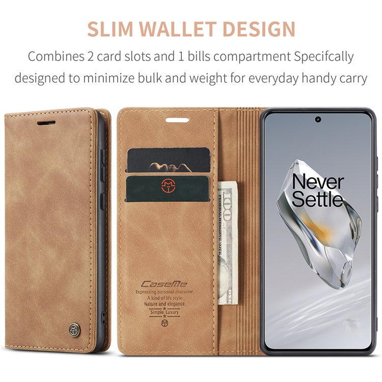 CASEME 013 Series For OnePlus 12 5G Case Business Style Card Slots Cell Phone Cover - Brown