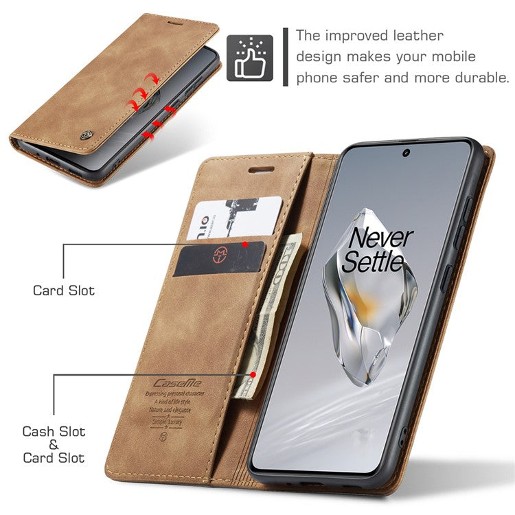 CASEME 013 Series For OnePlus 12 5G Case Business Style Card Slots Cell Phone Cover - Brown