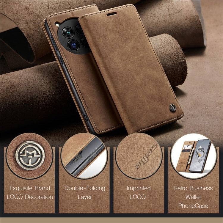 CASEME 013 Series For OnePlus 12 5G Case Business Style Card Slots Cell Phone Cover - Brown