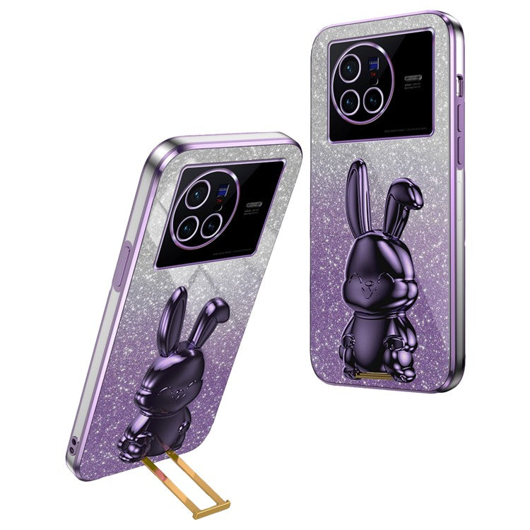 For vivo X80 5G Case Glitter Powder PC+TPU Phone Cover with Pull-out Kickstand - Purple