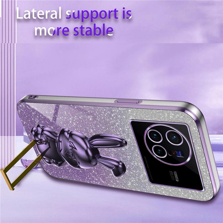 For vivo X80 5G Case Glitter Powder PC+TPU Phone Cover with Pull-out Kickstand - Purple