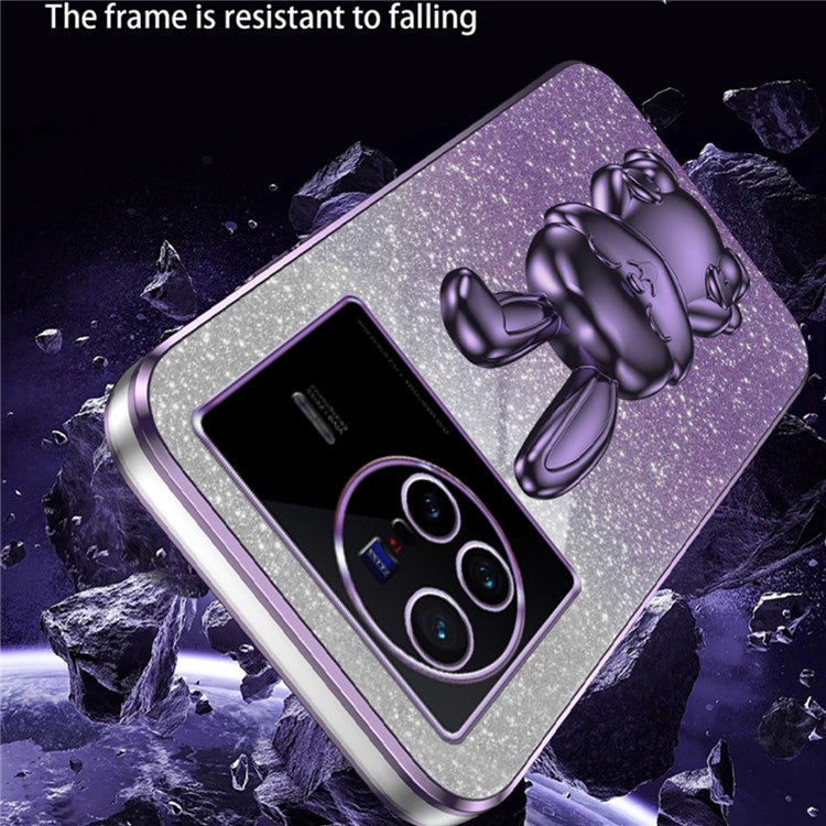 For vivo X80 5G Case Glitter Powder PC+TPU Phone Cover with Pull-out Kickstand - Purple