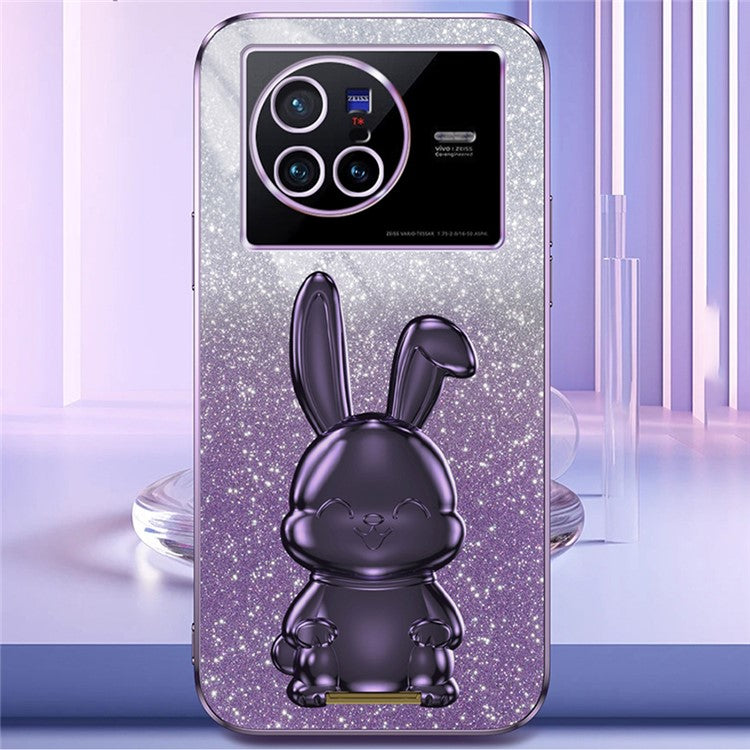 For vivo X80 5G Case Glitter Powder PC+TPU Phone Cover with Pull-out Kickstand - Purple
