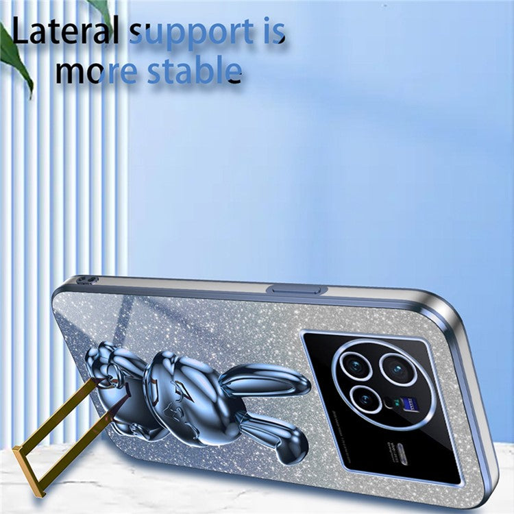 For vivo X80 5G Case Glitter Powder PC+TPU Phone Cover with Pull-out Kickstand - Blue