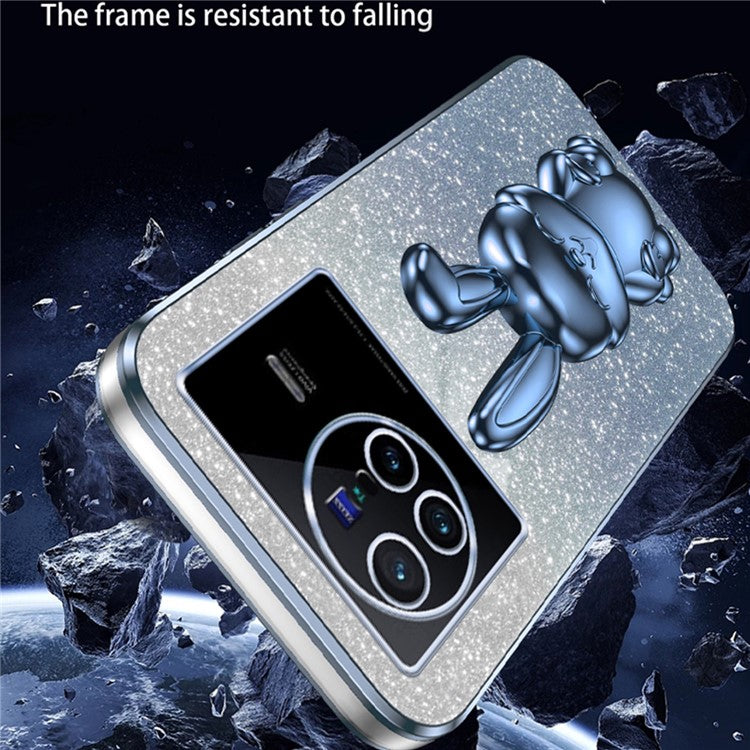 For vivo X80 5G Case Glitter Powder PC+TPU Phone Cover with Pull-out Kickstand - Blue