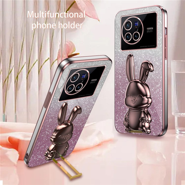 For vivo X80 5G Case Glitter Powder PC+TPU Phone Cover with Pull-out Kickstand - Pink