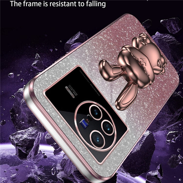 For vivo X80 5G Case Glitter Powder PC+TPU Phone Cover with Pull-out Kickstand - Pink