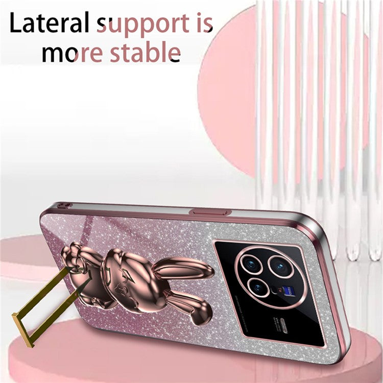 For vivo X80 5G Case Glitter Powder PC+TPU Phone Cover with Pull-out Kickstand - Pink