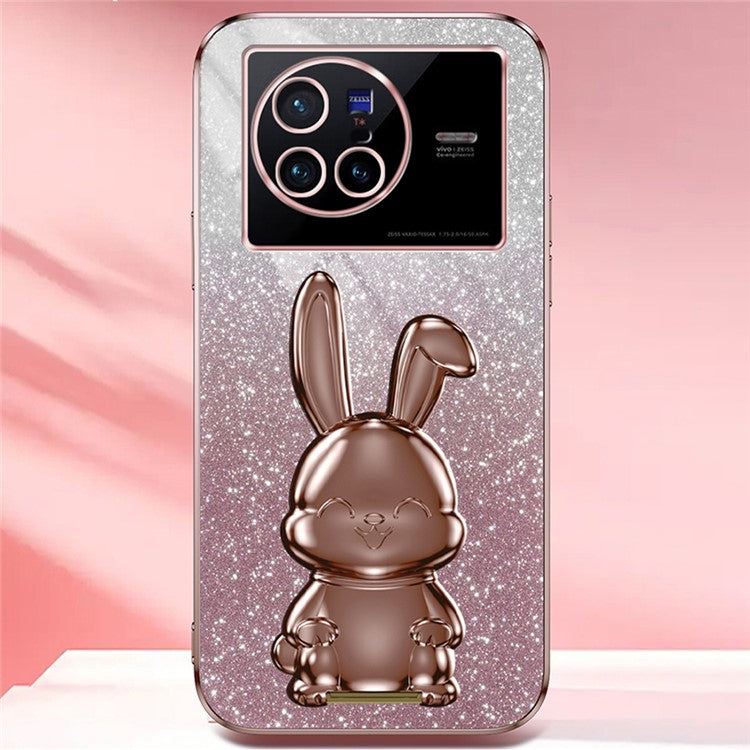 For vivo X80 5G Case Glitter Powder PC+TPU Phone Cover with Pull-out Kickstand - Pink