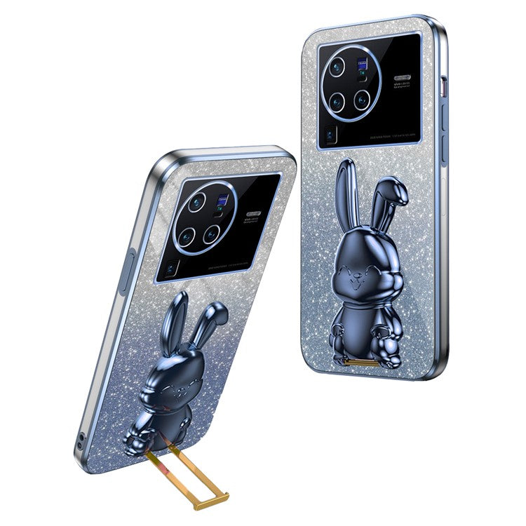 For vivo X80 Pro 5G Cartoon Rabbit Kickstand Cover PC+TPU Cell Phone Cases - Blue