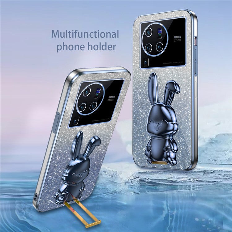 For vivo X80 Pro 5G Cartoon Rabbit Kickstand Cover PC+TPU Cell Phone Cases - Blue