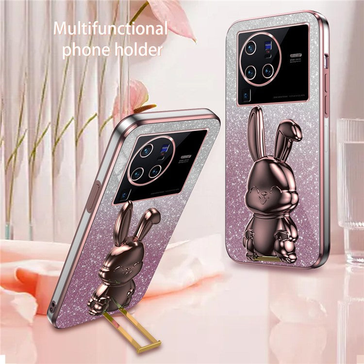 For vivo X80 Pro 5G Cartoon Rabbit Kickstand Cover PC+TPU Cell Phone Cases - Pink