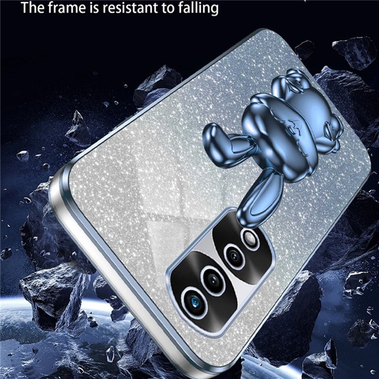 For Honor 70 Pro 5G Phone Case Glitter Powder PC+TPU Phone Cover with Pull-out Kickstand - Blue