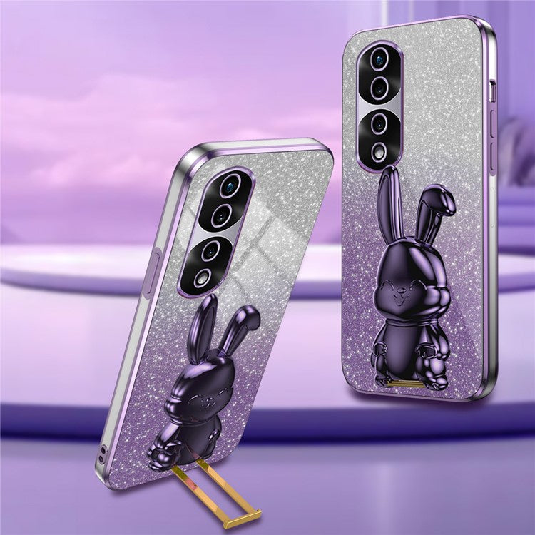 For Honor 70 Pro 5G Phone Case Glitter Powder PC+TPU Phone Cover with Pull-out Kickstand - Purple
