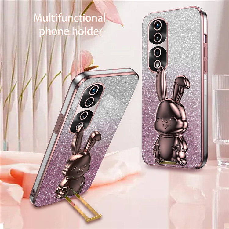 For Honor 70 Pro 5G Phone Case Glitter Powder PC+TPU Phone Cover with Pull-out Kickstand - Pink