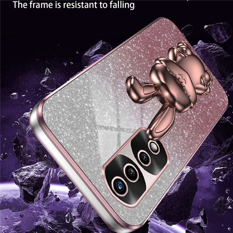 For Honor 70 Pro 5G Phone Case Glitter Powder PC+TPU Phone Cover with Pull-out Kickstand - Pink