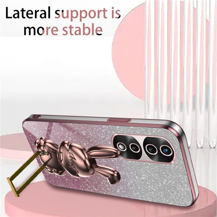 For Honor 70 Pro 5G Phone Case Glitter Powder PC+TPU Phone Cover with Pull-out Kickstand - Pink