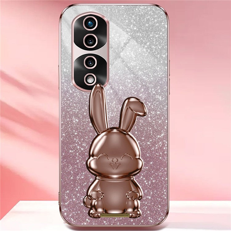For Honor 70 Pro 5G Phone Case Glitter Powder PC+TPU Phone Cover with Pull-out Kickstand - Pink