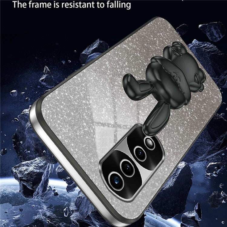 For Honor 70 Pro 5G Phone Case Glitter Powder PC+TPU Phone Cover with Pull-out Kickstand - Black