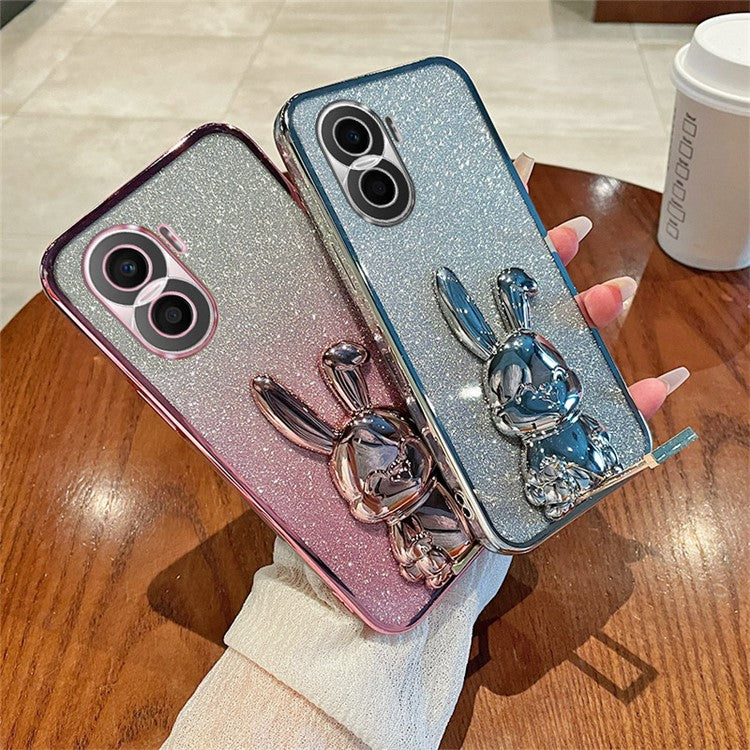 For Honor X40i 5G Shockproof Case Cute Rabbit Anti-Drop Kickstand Phone Cover - Pink