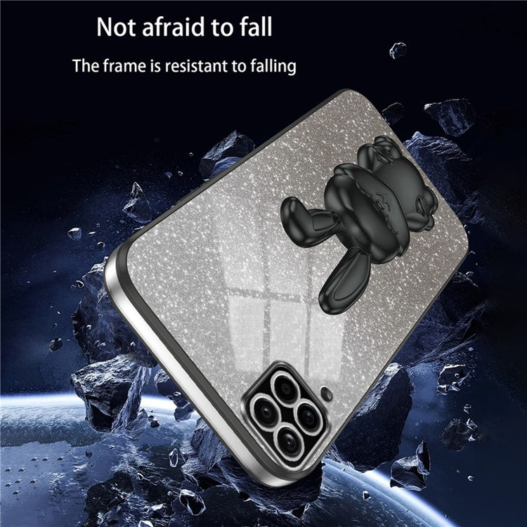 For Samsung Galaxy A12 / M12 / F12 Pull-out Kickstand Case Cartoon Rabbit Electroplated Phone Cover - Black