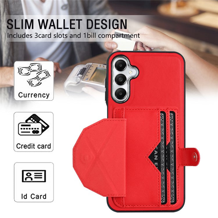 YB Leather Coating Series-4 for Samsung Galaxy A25 5G (Global) (161.0 x 76.5 x 8.3mm) Case Card Slots Cover - Red