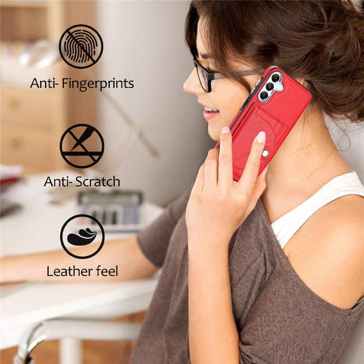 YB Leather Coating Series-4 for Samsung Galaxy A25 5G (Global) (161.0 x 76.5 x 8.3mm) Case Card Slots Cover - Red