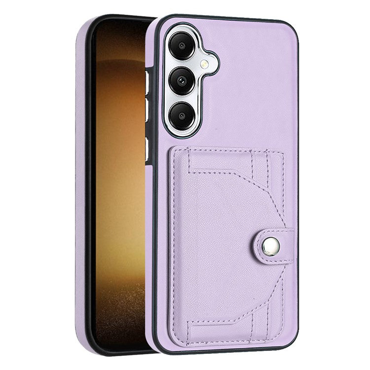 YB Leather Coating Series-4 for Samsung Galaxy S24 Case Card Slots Phone Kickstand Cover - Purple