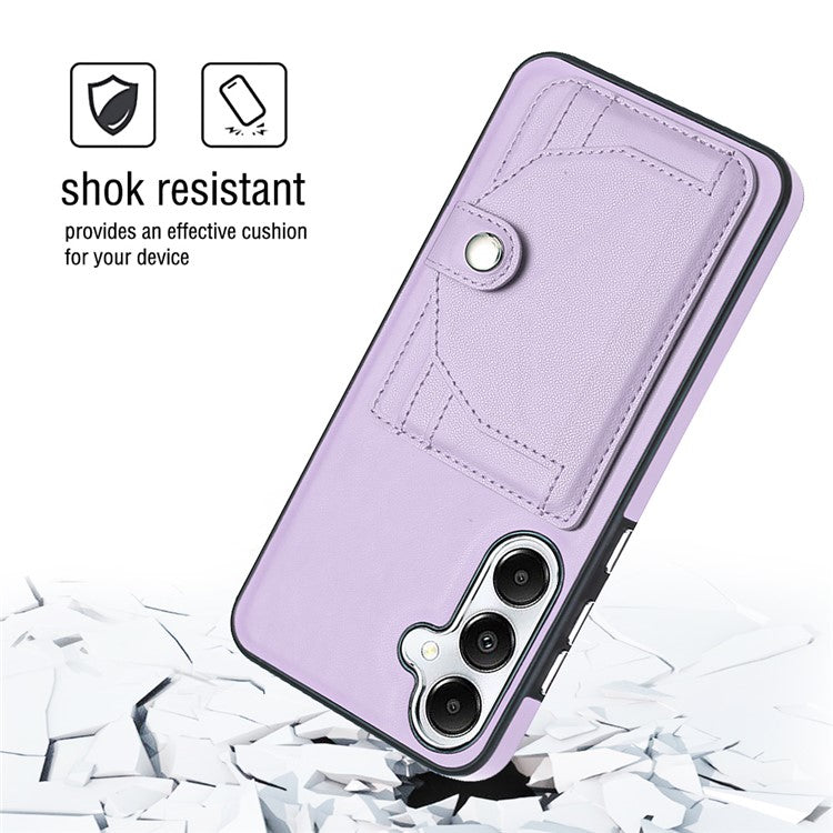 YB Leather Coating Series-4 for Samsung Galaxy S24 Case Card Slots Phone Kickstand Cover - Purple