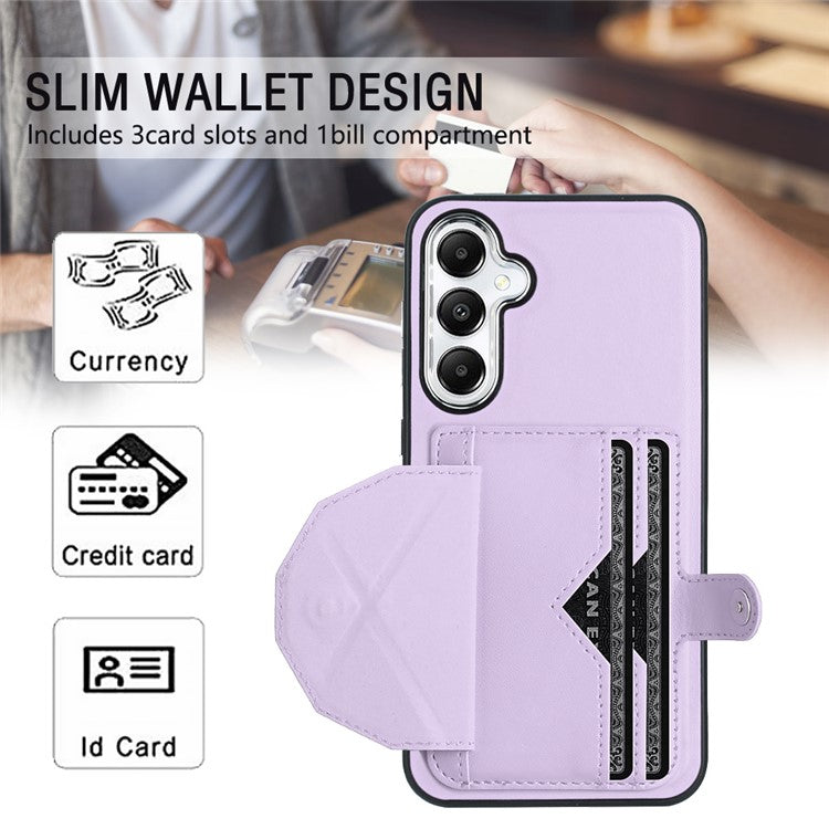 YB Leather Coating Series-4 for Samsung Galaxy S24 Case Card Slots Phone Kickstand Cover - Purple