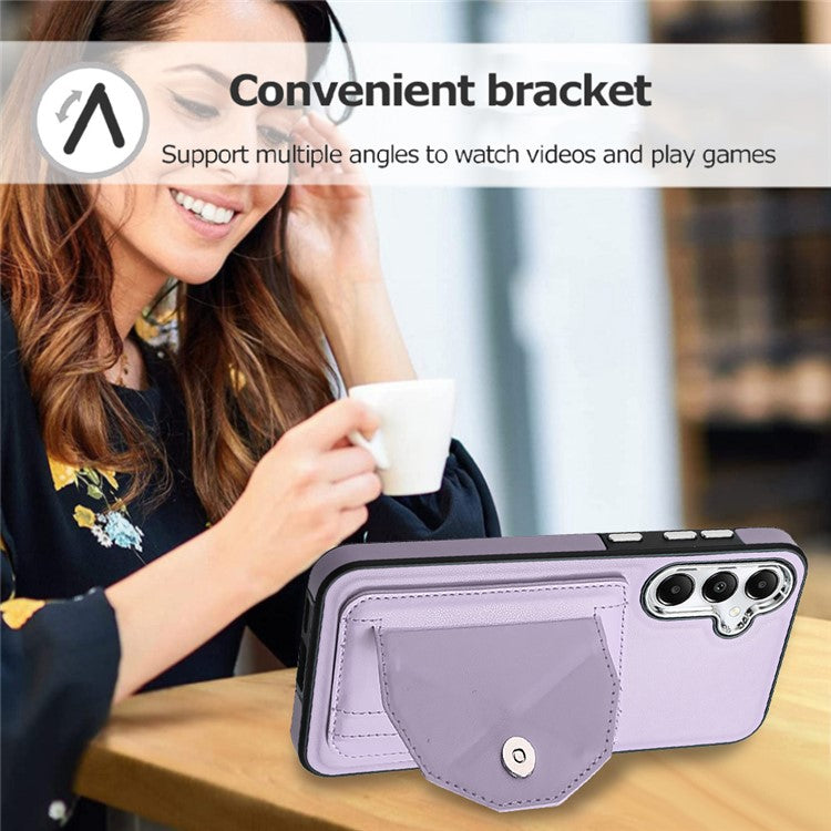 YB Leather Coating Series-4 for Samsung Galaxy S24 Case Card Slots Phone Kickstand Cover - Purple