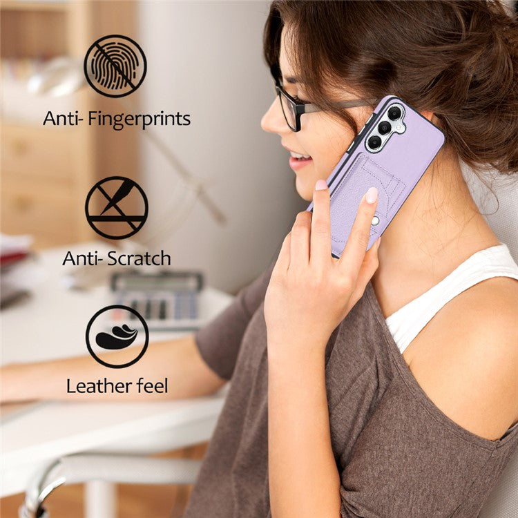 YB Leather Coating Series-4 for Samsung Galaxy S24 Case Card Slots Phone Kickstand Cover - Purple