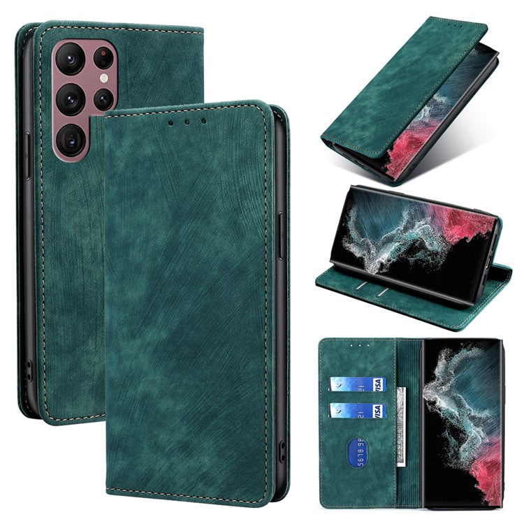 Wallet Case for Samsung Galaxy S24 Ultra Case RFID Blocking PU Leather Phone Cover - Green