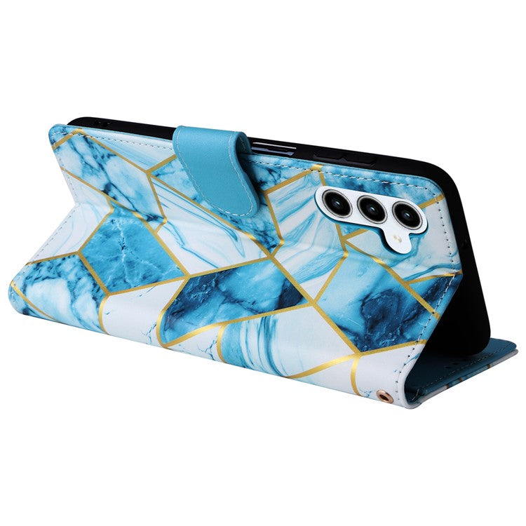For Samsung Galaxy A35 5G Case PU Leather Marble Pattern Wallet Card Slots Phone Cover - Blue