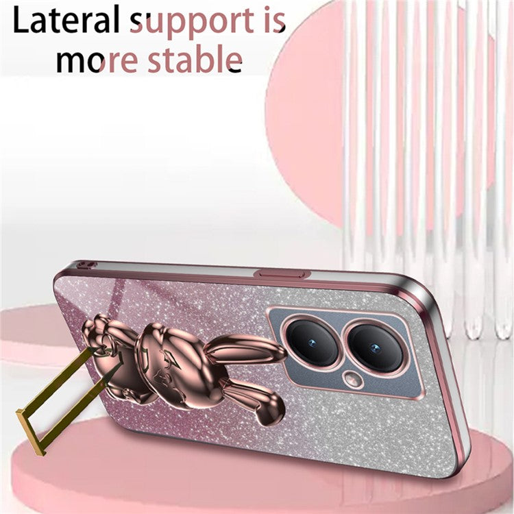 For vivo Y35+ 5G / Y35m+ 5G / Y27 4G Kickstand Case Rabbit Design Shockproof Phone Cover - Pink