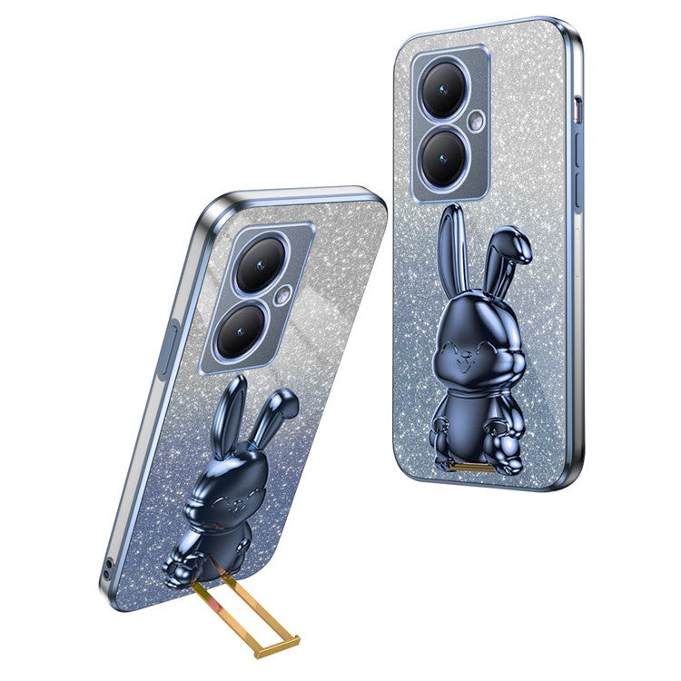 For vivo Y35+ 5G / Y35m+ 5G / Y27 4G Kickstand Case Rabbit Design Shockproof Phone Cover - Blue