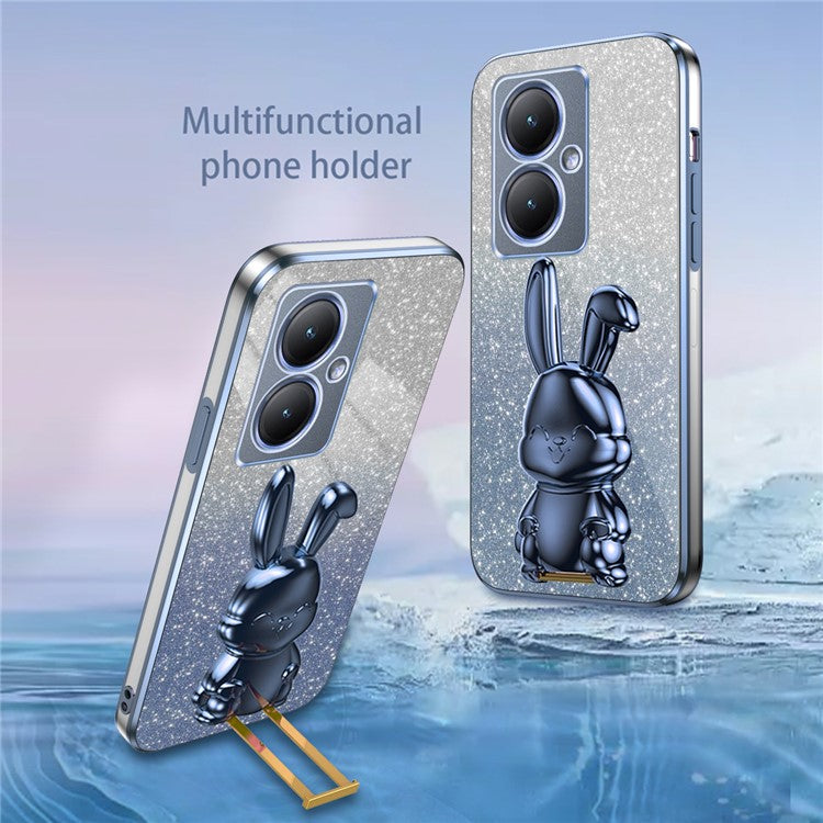 For vivo Y35+ 5G / Y35m+ 5G / Y27 4G Kickstand Case Rabbit Design Shockproof Phone Cover - Blue