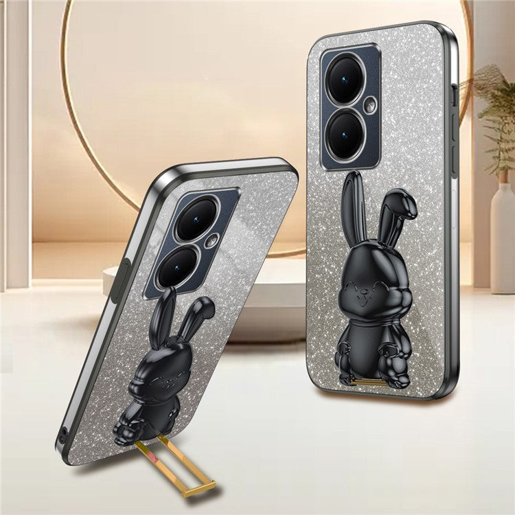 For vivo Y35+ 5G / Y35m+ 5G / Y27 4G Kickstand Case Rabbit Design Shockproof Phone Cover - Black