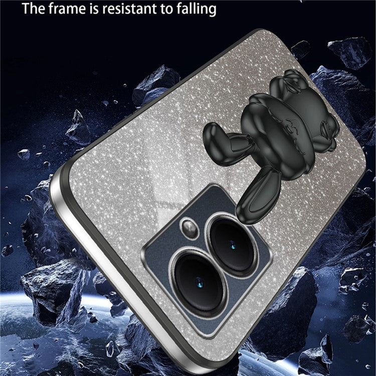 For vivo Y35+ 5G / Y35m+ 5G / Y27 4G Kickstand Case Rabbit Design Shockproof Phone Cover - Black