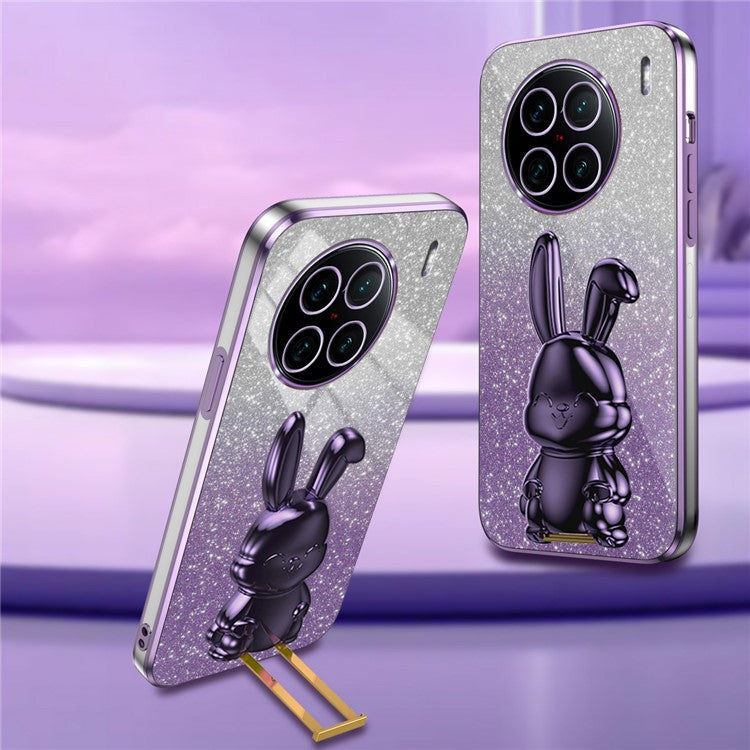 For vivo X90 Pro+ 5G Slim PC+TPU Case Rabbit Design Kickstand Phone Cover - Purple