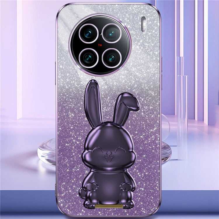 For vivo X90 Pro+ 5G Slim PC+TPU Case Rabbit Design Kickstand Phone Cover - Purple