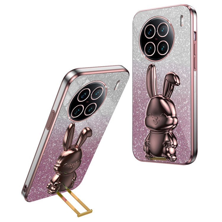 For vivo X90 Pro+ 5G Slim PC+TPU Case Rabbit Design Kickstand Phone Cover - Pink