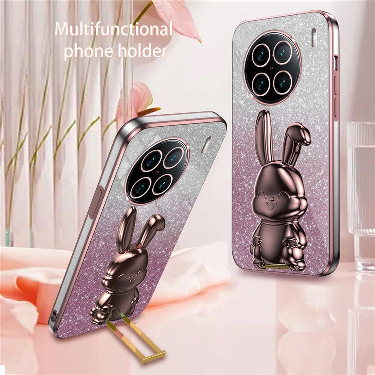 For vivo X90 Pro+ 5G Slim PC+TPU Case Rabbit Design Kickstand Phone Cover - Pink