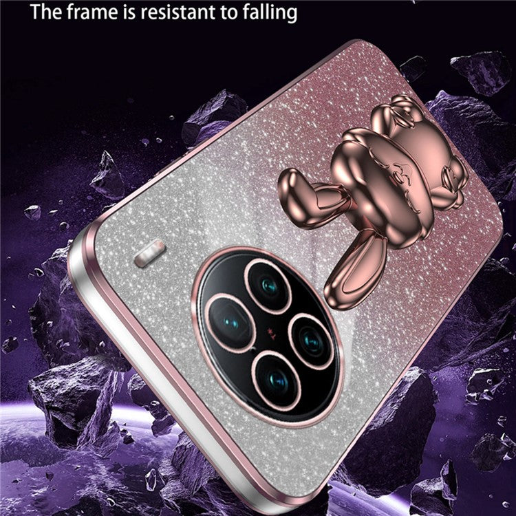 For vivo X90 Pro+ 5G Slim PC+TPU Case Rabbit Design Kickstand Phone Cover - Pink