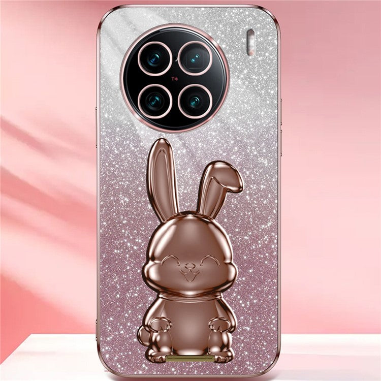 For vivo X90 Pro+ 5G Slim PC+TPU Case Rabbit Design Kickstand Phone Cover - Pink