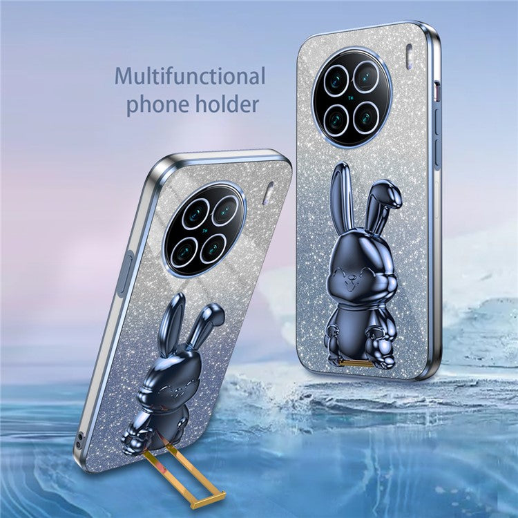 For vivo X90 Pro+ 5G Slim PC+TPU Case Rabbit Design Kickstand Phone Cover - Blue