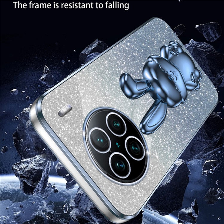 For vivo X90 Pro+ 5G Slim PC+TPU Case Rabbit Design Kickstand Phone Cover - Blue