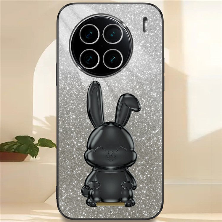 For vivo X90 Pro+ 5G Slim PC+TPU Case Rabbit Design Kickstand Phone Cover - Black